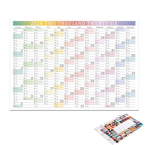 väggplanerare 2026 - skrivbar månadskalender, stort rutnät, pappersblock med bonusklistermärken | 2026 kalender för familjeplanering