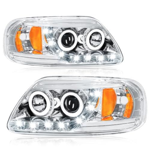 Image of LED Projector Headlight Assembly Fit 1997-2003 Ford F150 / 2004 Ford F150 Heritage /97-99 Ford F250 Light Duty /97-02 Ford Expedition Pair ofc Chrome Housing Amber Reflector