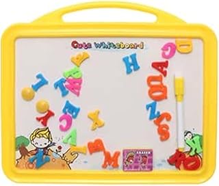 سبورة رسم وكتابة بلاستيكية 2 في 1 مع حروف أبجدية مغناطيسية وعمليات تعليمية إبداعية تهدف إلى تعليم الأطفال جميع المهارات التعليمية 26 × 30 سم - لون أصفر