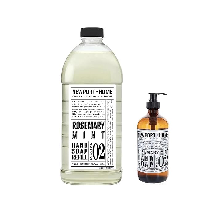 Generic Newport + Home Hand Soap Refill, 2-Pack includes 16 fl oz Hand soap with 64 oz each Refill (Rosemary Mint), Clear