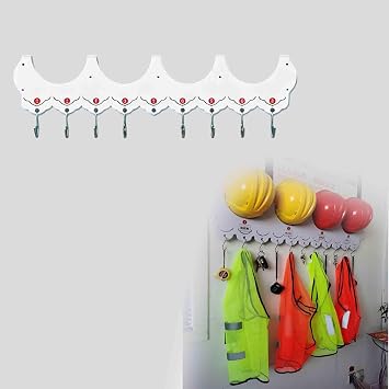 Wall Mounted Hard Hat Rack, Construction Helmet Hanger Rack with Hooks, Hanging Shelves for Construction Site and Garage(4-Slot)