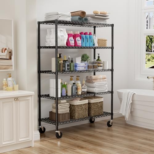 Image of ROOMTEC 5-Tier Wire Shelving with Wheels,45 inchW*20 inchD*72 inchH,Max Load 2000 lbs