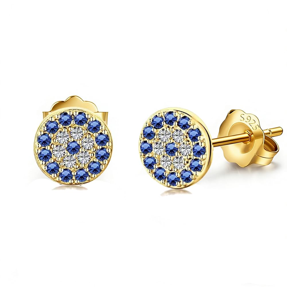 BG&WLing Blue Evil Eye Stud Earrings 925 Sterling Silver Round Earring Studs Hypoallergenic Chic Cubic Zirconia Studs Dainty Jewelry for Women Men