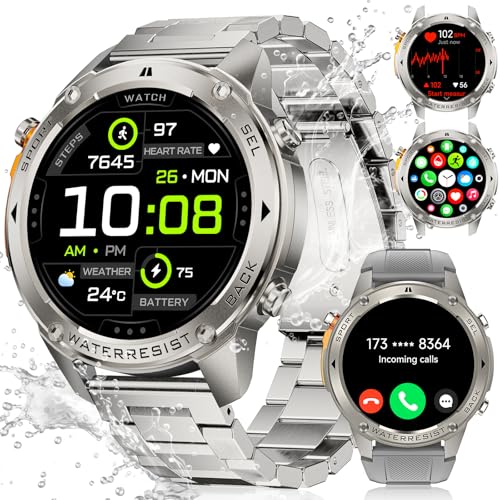 LIGE Reloj Inteligente Hombre Militar GPS, 1.43 AMOLED Smartwatch Hombre con Brújula, 500mAh Batería, Pulsómetro, Monitor de Sueño, Impermeable IP68, 170+ Modos Deportivos para Android iOS