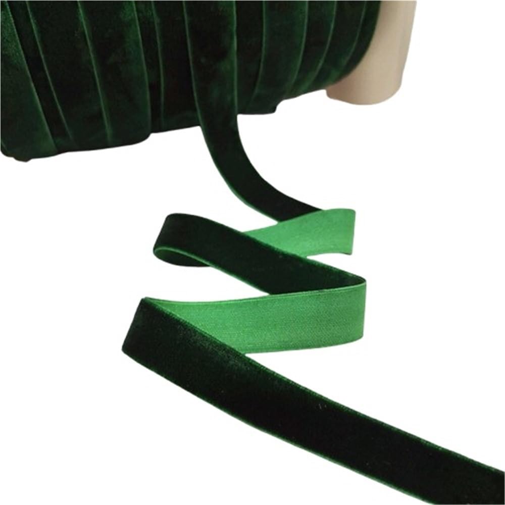 WEITINGKKK Ribbons for Gift Wrapping, Wedding Decor Ribbons 5 Yards Multicolor Velvet Ribbon 6-25mm Handmade Fringe Fabric(Dark Green,6mm)