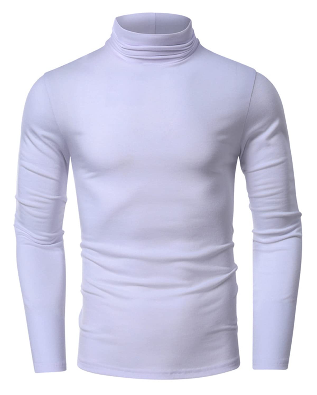 Angbater Mens Turtleneck Underwear Slim Fit Long Sleeve Thermal Top Basic Lightweight Pullover Sweaters White