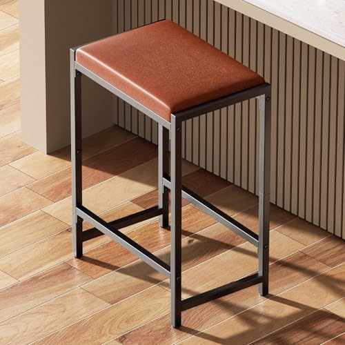 Nestora Home Bar Stools Kitchen Chairs Metal Frame Bar Chair Kitchen Chair Faux Leather Mid Century Modern Style 63cm Tall Kitchen Dining (Black-Brown)