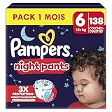 Pampers Night Pants, Taille 6, 138 Couches, 15kg+, Maintien 360° Contre Les Fuites Avec U...