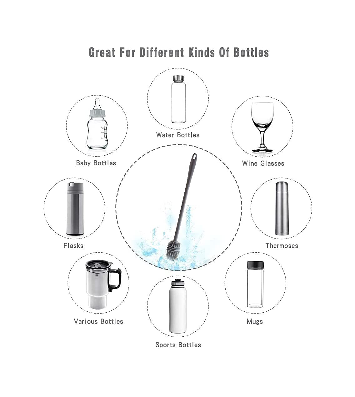 BLAGO Silicone Bottle Cleaning Brush Long Handle Baby Bottle Brush Nipple Cleaner Milk Bottle Washer for Water Bottles Tumblers Thermos Cup, 1 pc 3