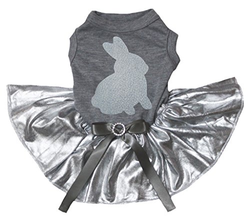 Robe de chien tutu argenté vêtement coton gris imprimé lapin