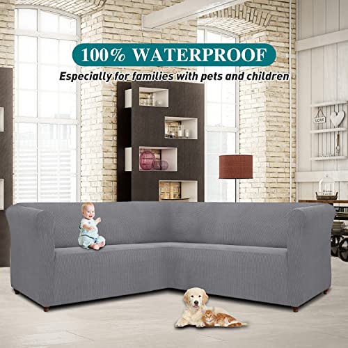 Arfntevss 100% Waterproof Corner Sectional Couch Covers L Shape Sofa Cover For Dogs Stretch Jacquard U Shaped Slipcovers Set Living Room Non Slip Furniture Protector For Kids Pet Cat (Light Gray) #TOP1