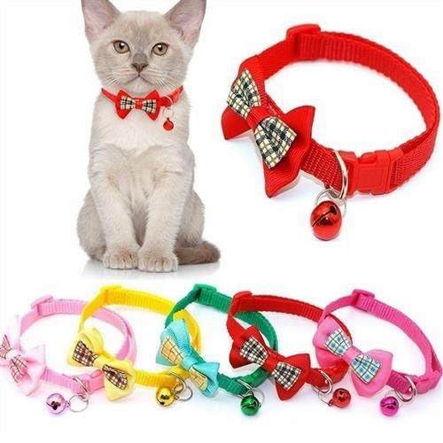 Cat Collar with Bells,Soft Nylon Identification Red Dog Collar Girl Puppy Collar with Bowtie Adjustable Buckle for XXS Xs Tiny Little Pet Female Dogs,