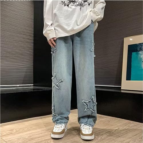 Men's Y2K Jeans Vintage Hip Hop Style Baggy Denim Star Pants Loose Fit Straight Trousers2