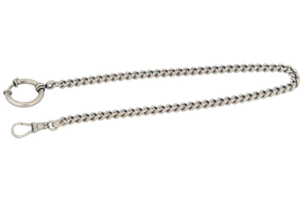 Chaîne Pour Montre Gousset Argent Chaîne Montre De Poche Argent 925 Pure Grey - 30 Cm - Gourmette Plate 5 Mm - Fabriqué En Allemagne - Avec Mousqueton Chaîne Montre Poche Argent