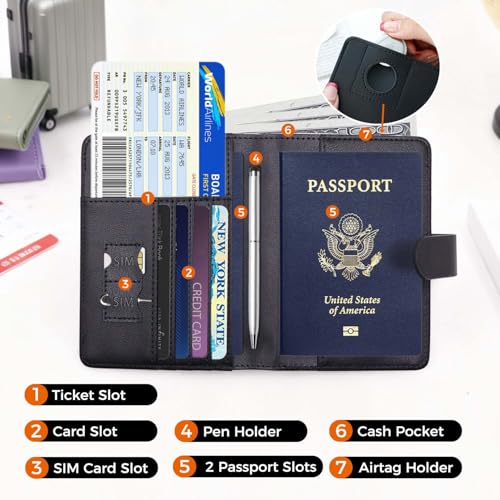 Image of Melsbrinna Premium Leather Passport Holder Covers Case, Waterproof Rfid Blocking Travel Wallet Passport Holder with Pen Holder, Cute Passport Book for Women /Men