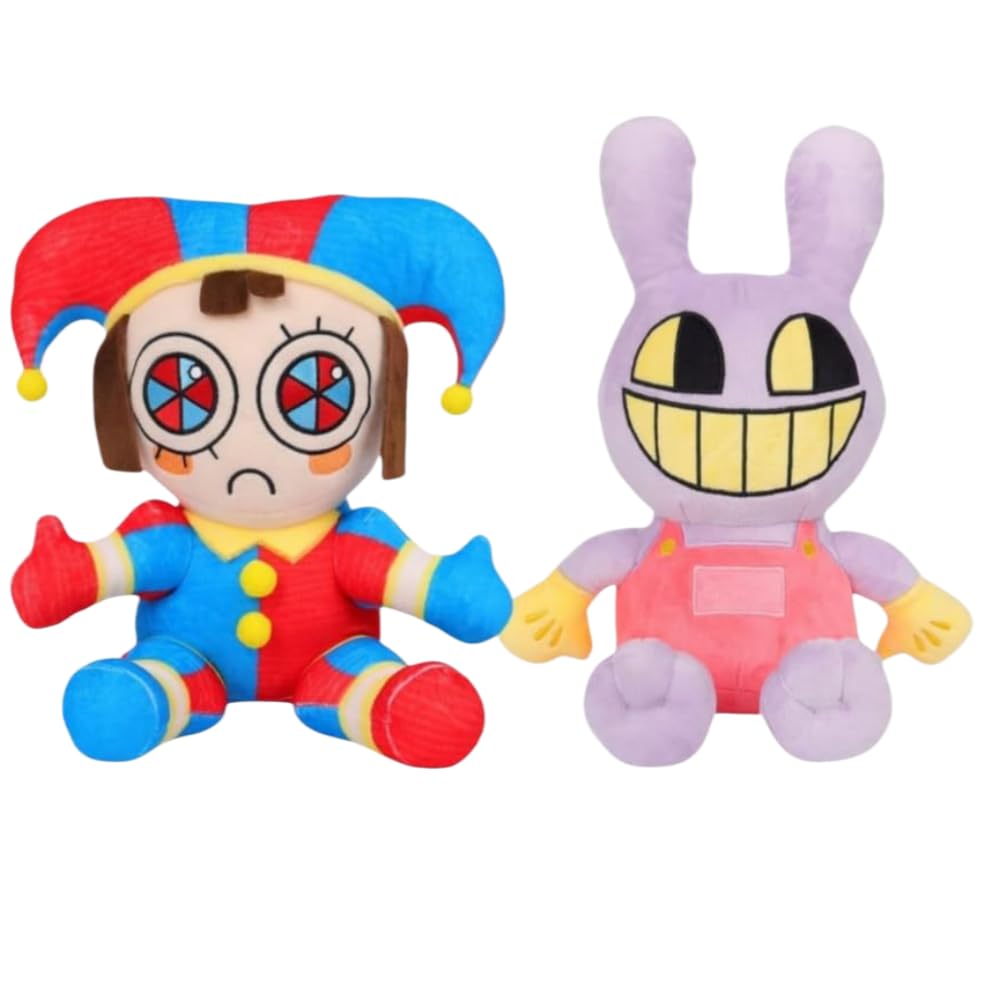 JULAN 2pcs Amazing Circus Plush Toy Set,Cute Pomni and Jax Stuffed Animal Doll,Circus Jax Plush Pomni Plushies Cushion for Fans Collectible Toys Gift, Birthday Christmas