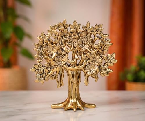 Image of Metal Kalpavriksha Tree for Home Decor - Golden Wish Fulfilling Tree Metal Showpiece for Temple, Vastu, Office Table & Gifting Banyan (No 2 Golden)