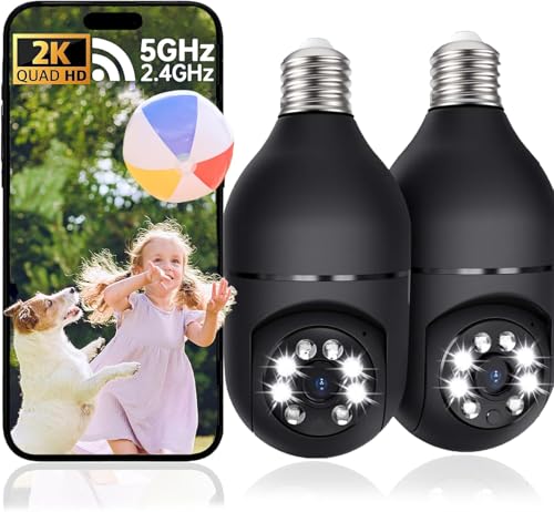Gianteye 2K Light Bulb Camera Outdoor, 2.4/5GHz Wi-Fi 6 Security Cameras Wireless Outdoor, 360° PTZ Cameras for Home Security with Color Night Vision, AI Human Detection, 2 Way Talk, Easy Installatio