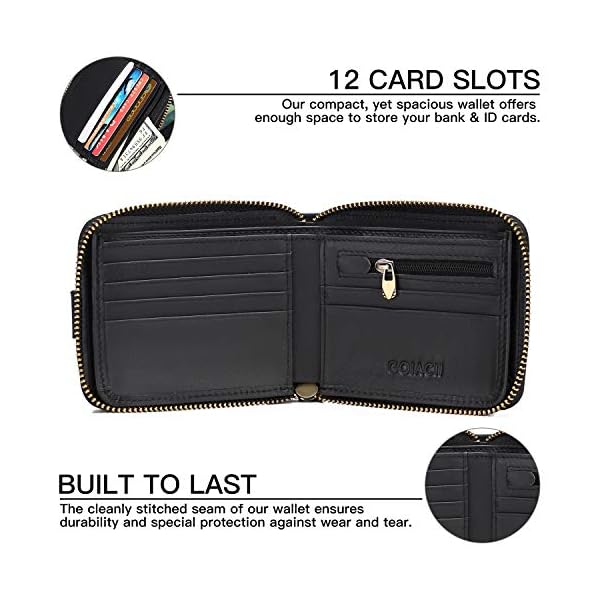 GOIACII Men Wallet Genuine Leather RFID Blocking Bifold Wallet with ID Window Zip Coin Pocket - Image 4