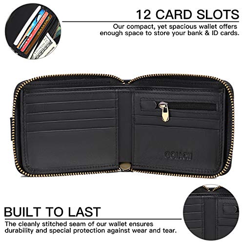 GOIACII Men Wallet Genuine Leather RFID Blocking Bifold Wallet with ID Window Zip Coin Pocket - Image 4
