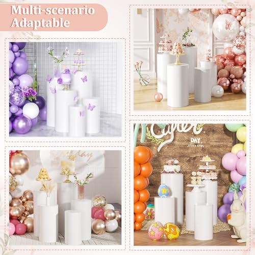 White Cylinder Pedestal Stands for Party- 5 Pieces , Large White Cake Stand, Pedestal Display Plinth Pillars for Wedding Ceremony Birthday Party Art Decor-- 15.7*35.43''(L),14.17*29.5''(M),12.99*23.6''(S), 21.6*11.8"(XS), 19.68*10.6"(XXS) by Baotree - Image 6