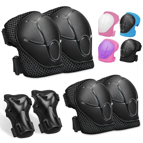 Knieschoner Kinder, Schoner Schützer Inliner Kinder, Verstellbare Knieschützer Handgelenkschützern Ellenbogenschoner, 6 in 1 für Skateboard, Inlineskates, Hoverboard, Fahrrad, Skateboard (Schwarz) Knieschoner Kinder, Schoner Schützer Inliner Kinder, Verstellbare Knieschützer Handgelenkschützern Ellenbogenschoner, 6 in 1 für Skateboard, Inlineskates, Hoverboard, Fahrrad, Skateboard (Schwarz)