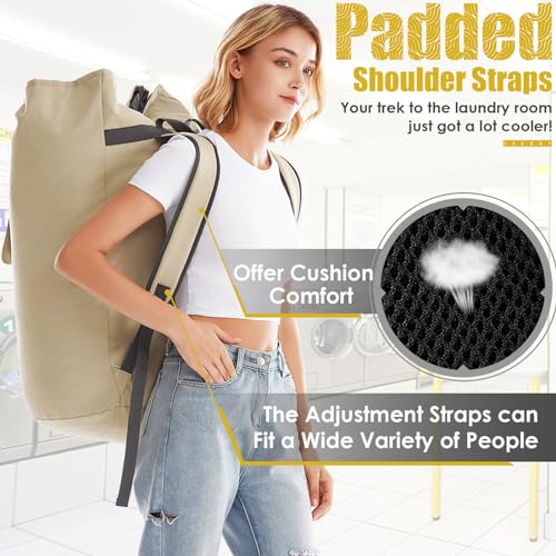 Backpack Laundry Bag, 115L Heavy Duty Extra Large College Laundry Backpack, Dirty Clothes Bag with Shoulder Straps, Laundry Hamper Bag with Drawstring Closure for College Dorm, Apartment Khaki - image 4