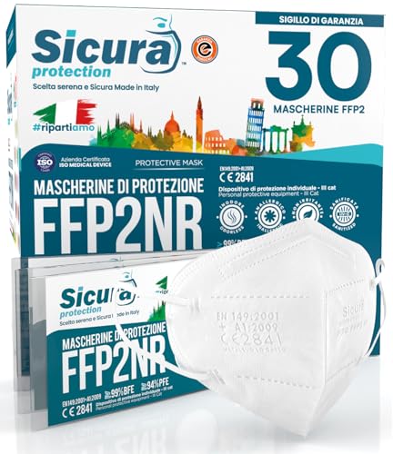 30 mascarillas FFP2 con certificación CE Made in Italy BFE ≥99% Mascarillas italianas ffp2 sanitizadas y selladas individualmente. Multicertificación ISO 13485 e ISO 9001 EN 149:2001+A1:2009