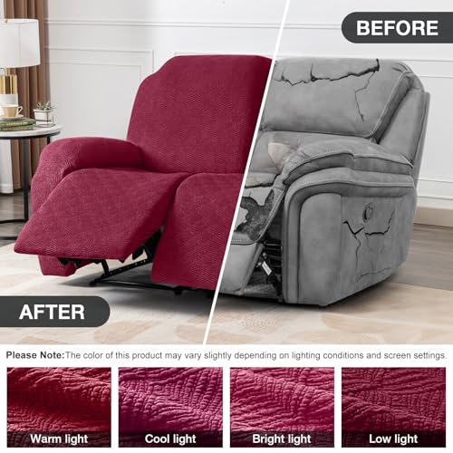 Image of Timeles Recliner Covers Recliner Loveseat Covers Reclining Couch Covers Sofa Slipcovers Stretch Soft Washable (Two-Seater, Burgundy)