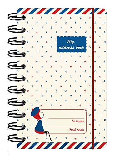 Clairefontaine Nina 83253C�Libreta de direcciones con espiral 11x 17cm con papel de color marfil, 192p�ginas cierre el�stico espiral negro/interior estampado