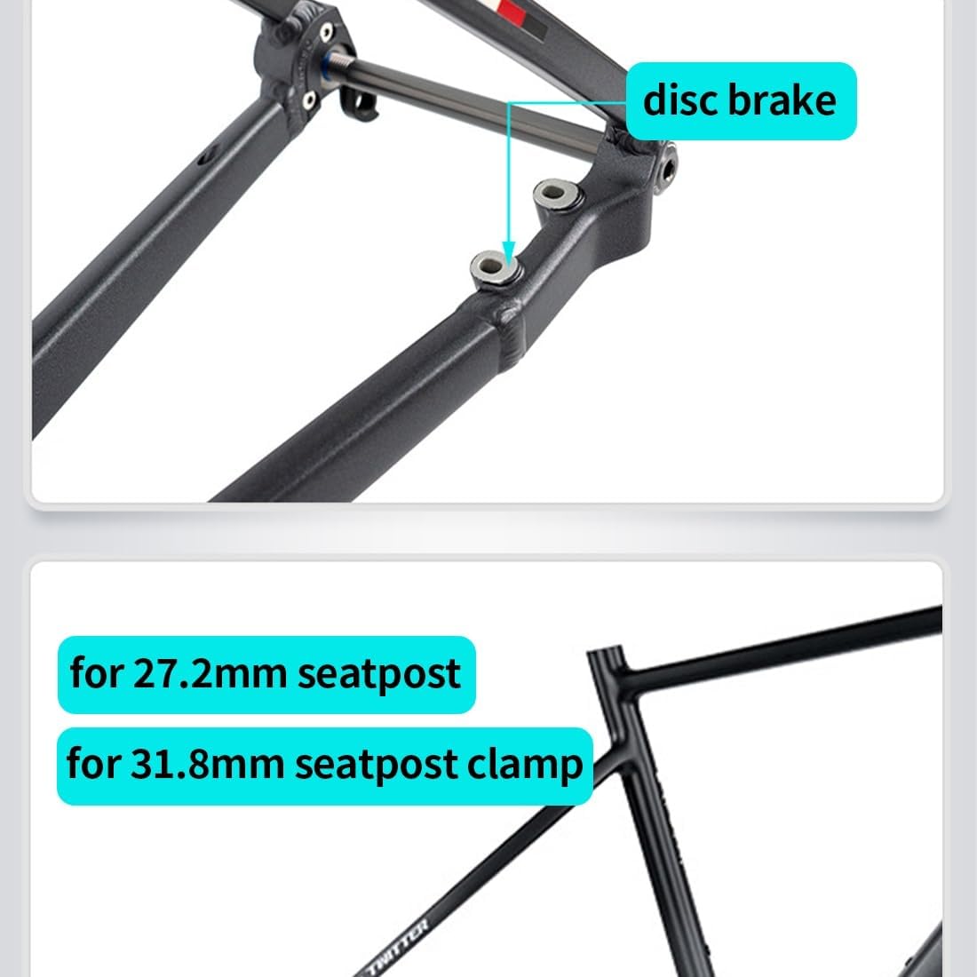 700C Road Bike Frameset 41/44/47/50cm Lightweight Aluminum Alloy Bike Frame Disc Brake Thru Axle F12*100mm R12*142mm with Carbon Fork, Internal Routing