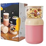 Praktisch und Tragbar: Der Müslibecher TO GO bietet viel Platz für Ihnen, ist der ideale Behälter, um Mittagessen, Pausensnack und Lunch to go mitzunehmen, bequem in der Tasche und leicht zu tragen, geeignet für das Frühstück zur Arbeit, Schule oder Picknick und den Einsatz unterwegs.