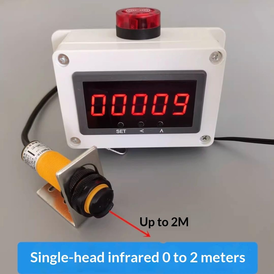 Contador digital LCD de 5 dígitos con sensor infrarrojo (10 cm-5 m), rango de conteo 0-99999, diseño resistente para línea de producción de cinta transportadora industrial
