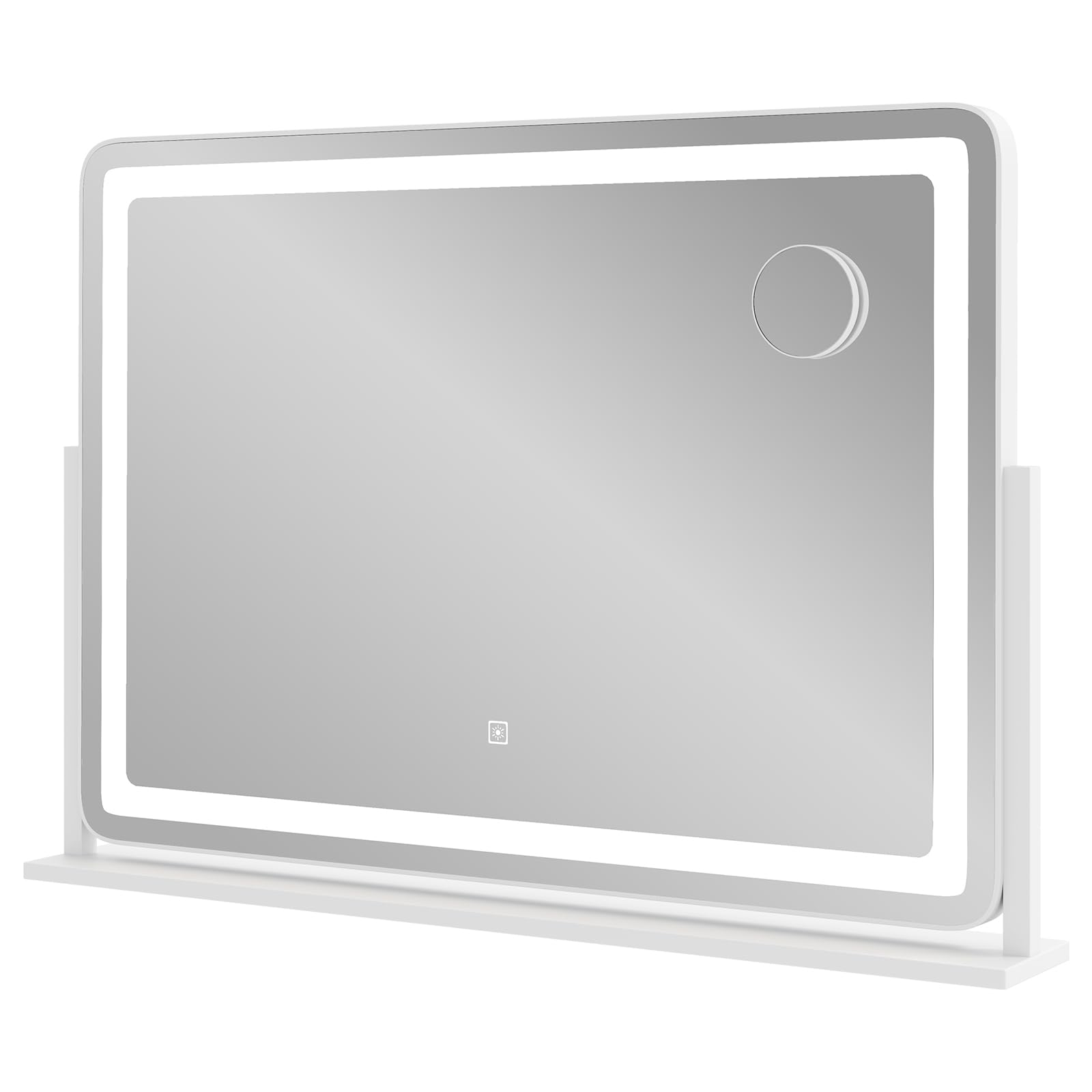COSTWAY Espejo Maquillaje con Luz, Espejo Tocador 80 x 55 cm, Aumento 10x, Control Táctil, 3 Modos de Iluminación, Brillo Ajustable, Rotación de 360°, Espejo con Luces Grande, Blanco