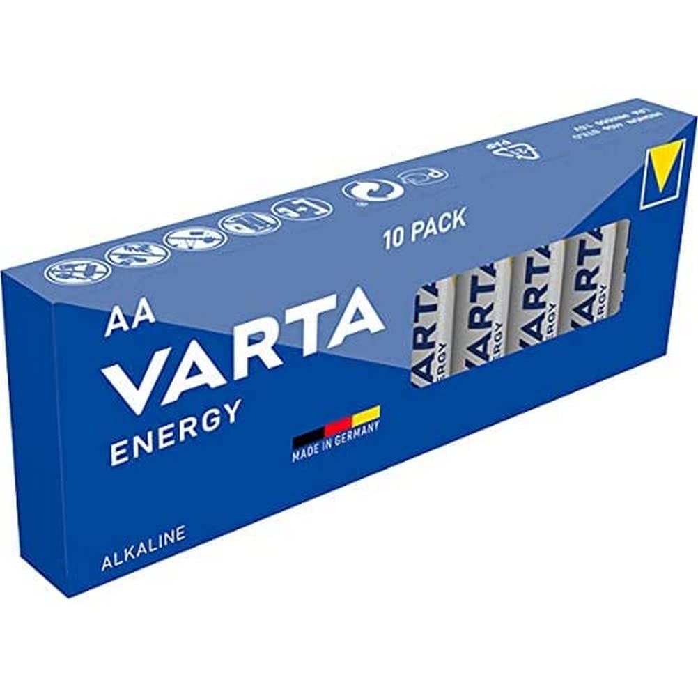 VARTA AA Batteries, Pack of 10, Energy, Alkaline, 1.5 V, Packaging 80% Recycled, for Simple Basic Needs, Made in Germany