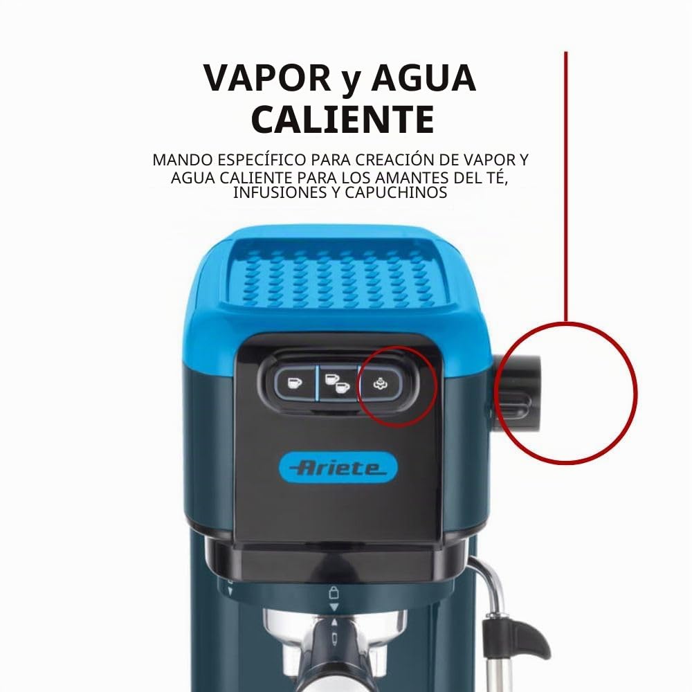 Ariete 1399 Máquina de café espresso, para polvo y almohadillas ESE, 1300 W, capacidad de 1,1 l, presión de 15 bar, filtro 1, 2 tazas y almohadillas ESE, capuchino