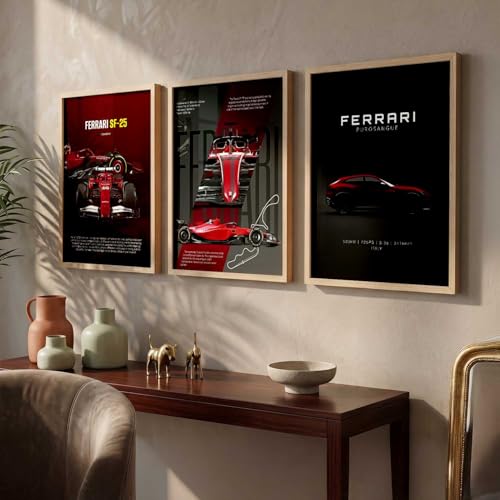 Image of walllane Big Ferrari Cars Framed Posters Gift Items for Boys Room Wall Decoration Bedroom Living Room Office Studio Decor | Car Poster Frame for Wall Decor Set Of 3 Size (13x17 inch)