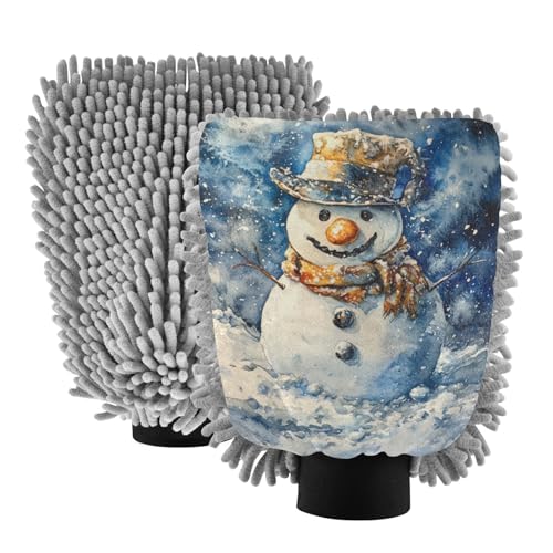 ALAZA Cowboy Snow Man Car Wash Mitt Scratch Free, 2 Pack Absorbent Microfiber/Chenille Washing & Drying Mitts, L