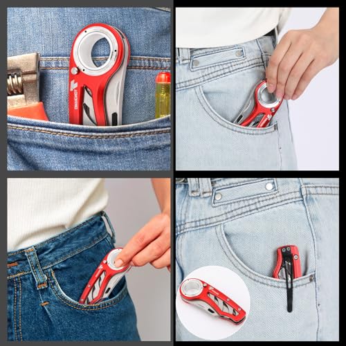 Image of Tondiamo 2 Pcs Folding Pocket Utility Knife Heavy Duty Box Cutter Folding Razor Knife with Anti Slip Finger Loop Easy Change Blades 3 Lock Positions Design (Red)