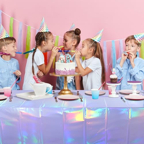 Image of 3 Pack Iridescent Light Purple Tablecloth for Parties, Pastel Purple Holographic Plastic Table Cover, Disposable Laser Purple Table Cloth for Birthday Wedding Baby Shower Party Decorations, 54x108Inch