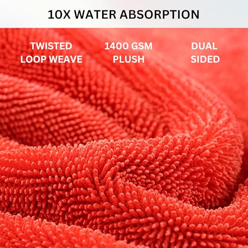 Image of Car Drying Towel - 1400 GSM Microfiber Cloth Super Absorbent | Towel for Car Washing & Detailing | Twisted Loop Microfiber | Dual-Sided, Lint-Free, Scratch-Free (16x24 inches, Medium)