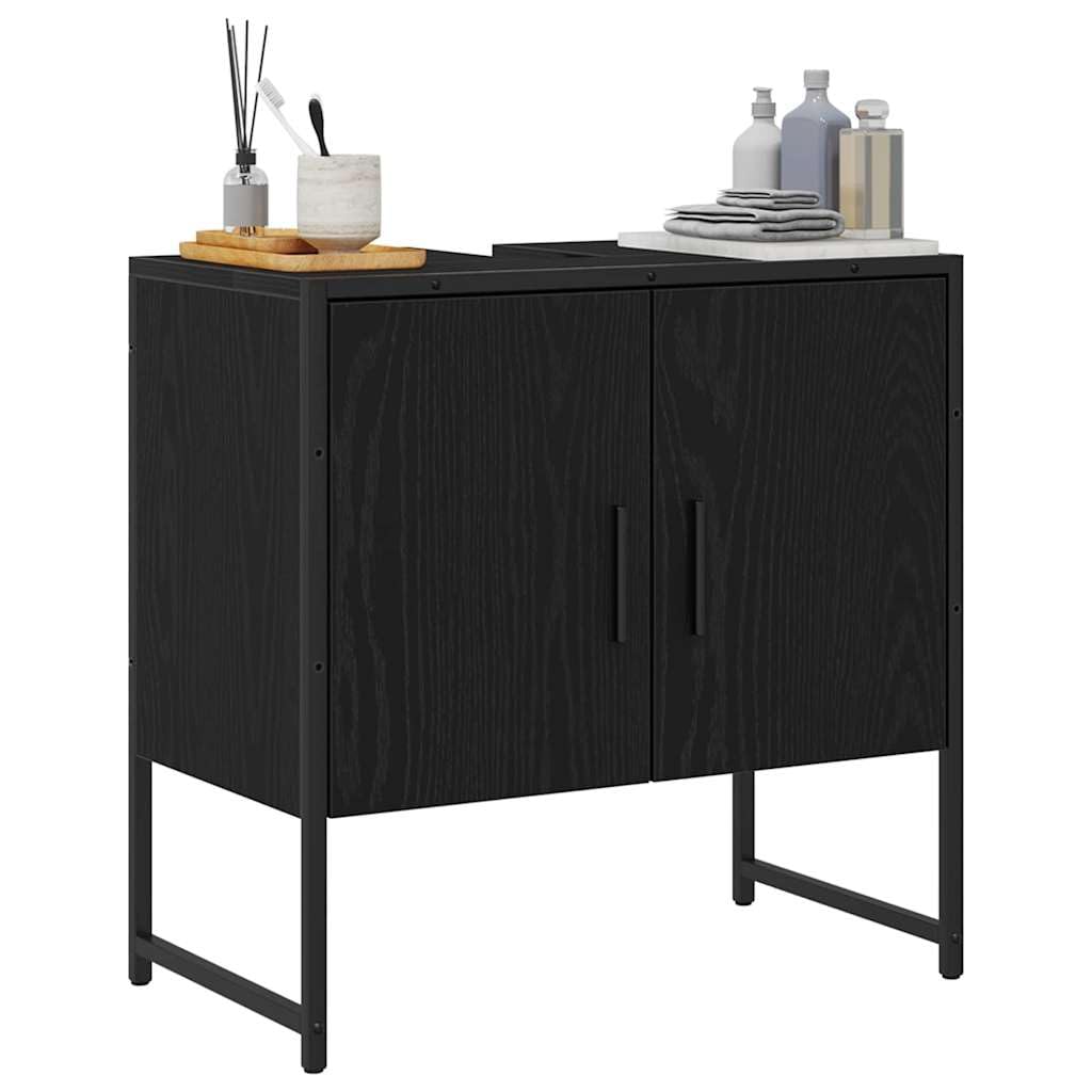 Armadietto da bagno in rovere nero, 60 x 33 x 60 cm, in legno, design moderno, con 2 ante, spazio per bagno, WC, corridoio, salvaspazio