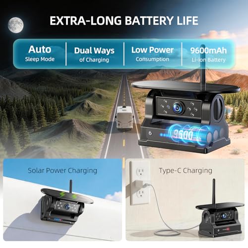 Image of eRapta 7 Inch Dual Solar Wireless Backup Camera Magnetic with HD1080P DVR Touchscreen, BSD Alarm, 1-Min Free-Installation, IR Night Vision for Truck /Trailer /Tractor /Small-RV /Hitching /Fifth Wheels