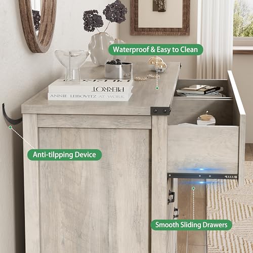 Image of Dresser for Bedroom with 6 Drawers, 48 inch Wide Wood Chest of Drawers with Deep Drawers & Mental Handle, Modern Dresser TV Stand, Wooden Closet Storage Organizer for Living Room, Hallway, Entryway, Grey