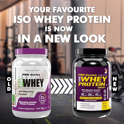 Image of HealthyHey Sports ISO Whey Protein - ISOReal (Sourced From Germany) - 90% Protein with Digestive Enzymes - (Chocolate Cookie Cream flavoured - 1 kg)