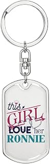 Ronnie Keychain With Name - This Girl Loves Her Ronnie - Couple Gift Keychain for Boyfriend Husband from Wife Girlfriend - Wedding Anniversary Valentine Christmas Key Ring