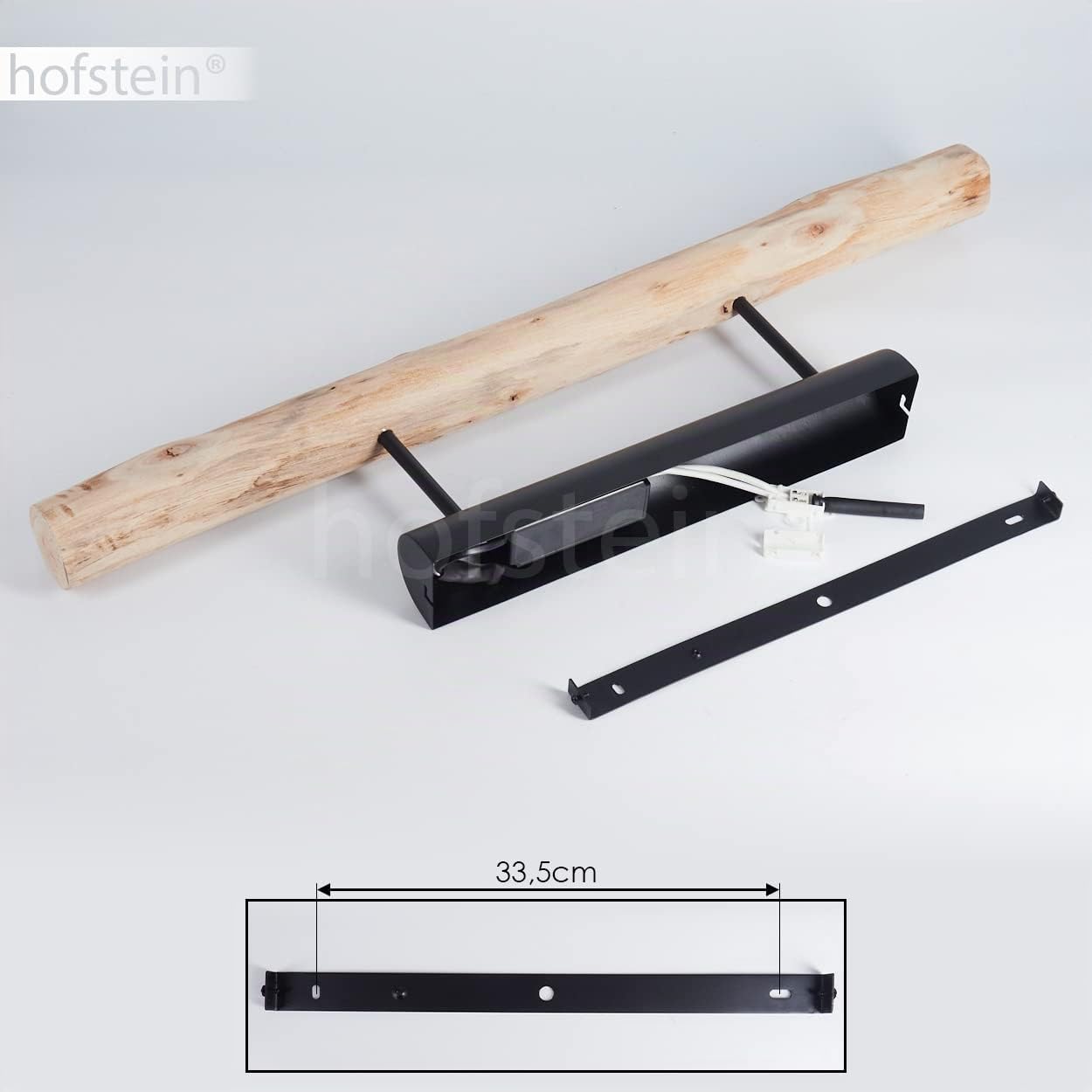 Plafoniera Winterthur LED, plafoniera dimmerabile in metallo e asta di legno in nero/natura, 1 luce, 15 watt, 1062 lumen, colore della luce 3000 Kelvin (bianco caldo)