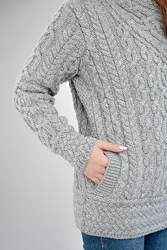 Image of SAOL Irish Cardigan for Women Made of 100% Merino Wool Ireland Sweater Cable Knit Zip Jacket