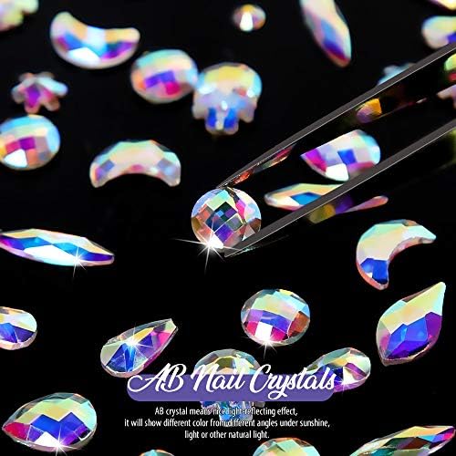 FANDAMEI 1848 Pcs AB Nail Crystal - 1728 Round Nail Art Rhinestones + 120 Multi-shape Flatback Glass Charms Gems Stones, Mixed Size Crystal Rhinestones for Nail Face Decoration Makeup DIY Craft Shoes