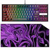 NPET CR87 75% Mechanical Gaming Keyboard and Mouse Pad, Hot-swappable Red Switch, RGB Backlit, 87 Keys Compact TKL Wired Keyboards for Windows Laptop PC Gamer - Black/Grey